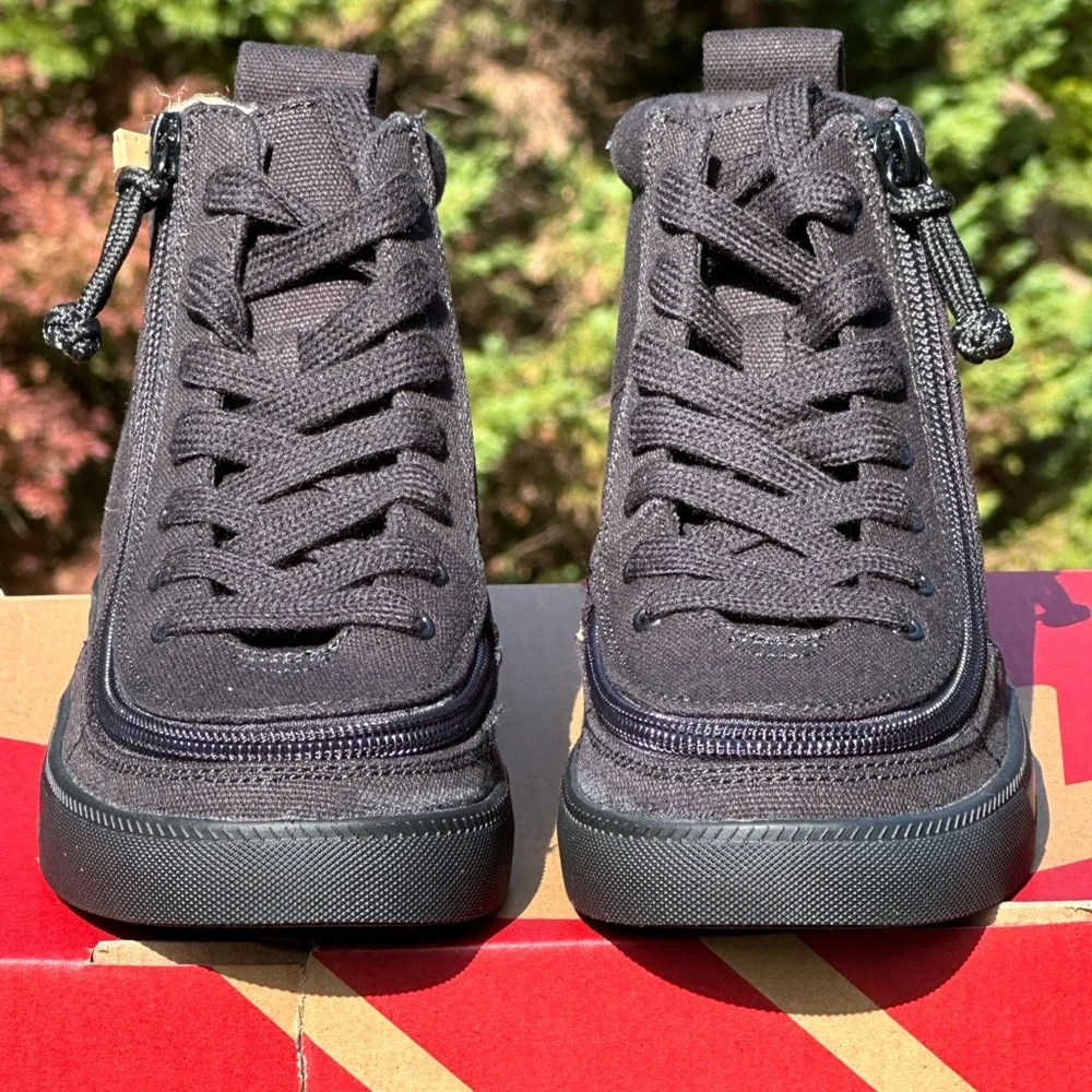 NEW Billy Youth Classic Lace Up Side Zipper Casual Sneakers Black Canvas Size 2